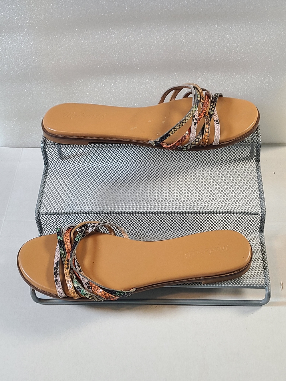 Madewell Slide Sandals Sz 9 Multicolor Rainbow Snake Print Leather BOHO Flats - Picture 4 of 7